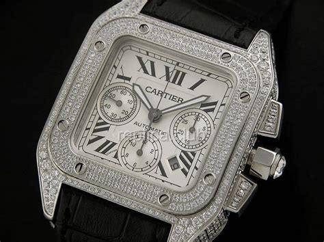 cartier santos 100 chronograph diamond replica|santos 100 cartier price.